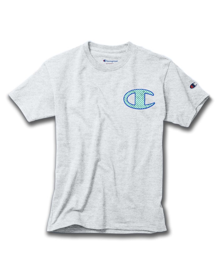 Champion Boys T-Shirt NZ - Cotton C Logo Stroke Grey ( 9784-KRNOI )